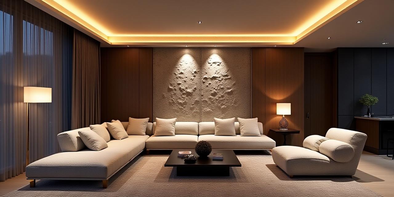 Interior mewah dengan desain pencahayaan dramatis